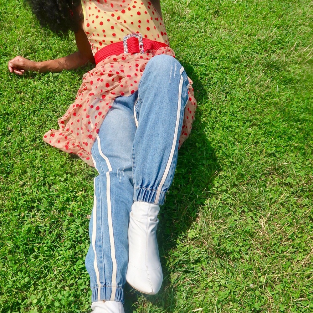 Jogger Denim With Side Stripes - Picture 1 of 1